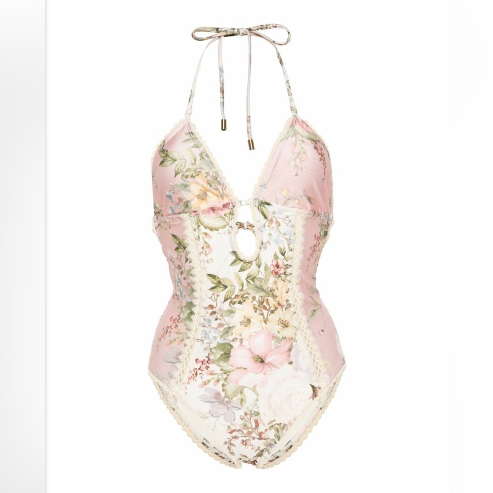 NWT! Zimmermann Pink and Cream Floral Swimsuit, Size 40
